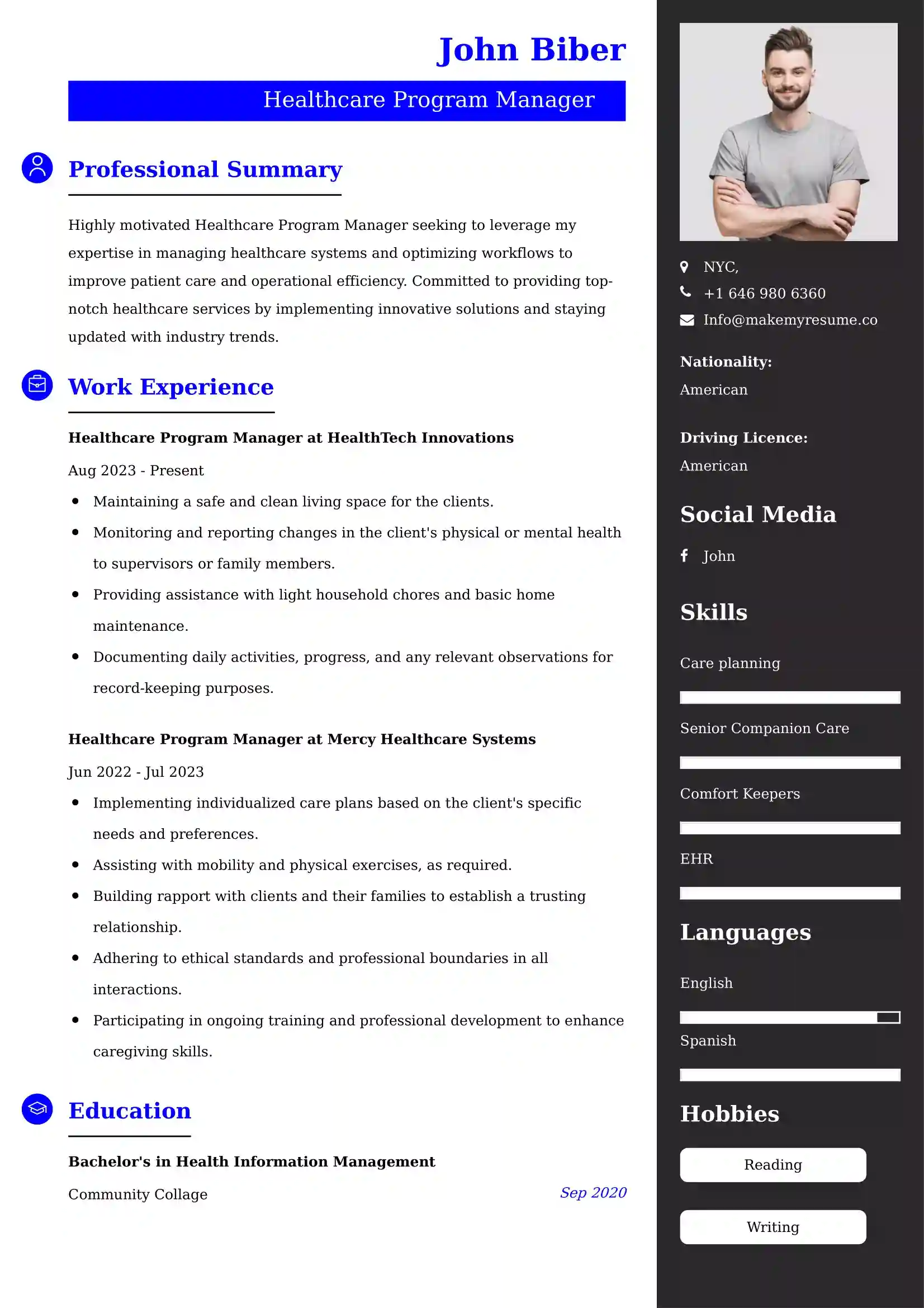 Healthcare Operations Manager CV Examples Malaysia
