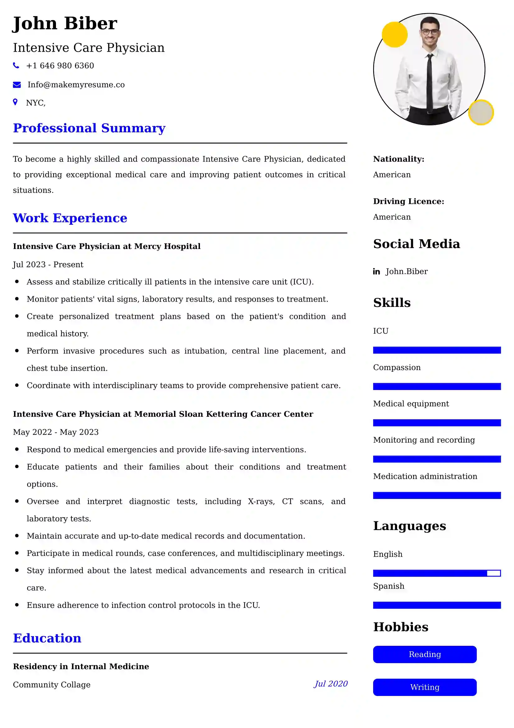 70+ Professional Medical Resume Examples, ATS Template