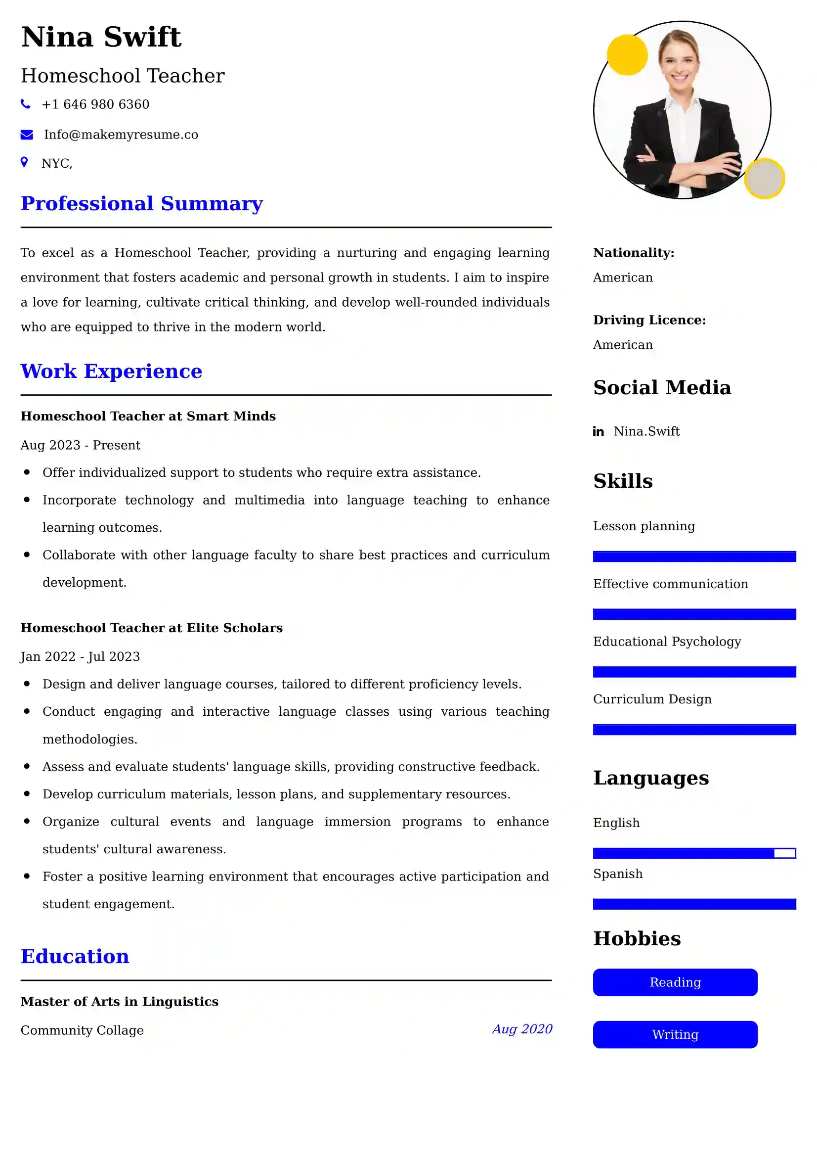 Elementary Teacher CV Examples Malaysia