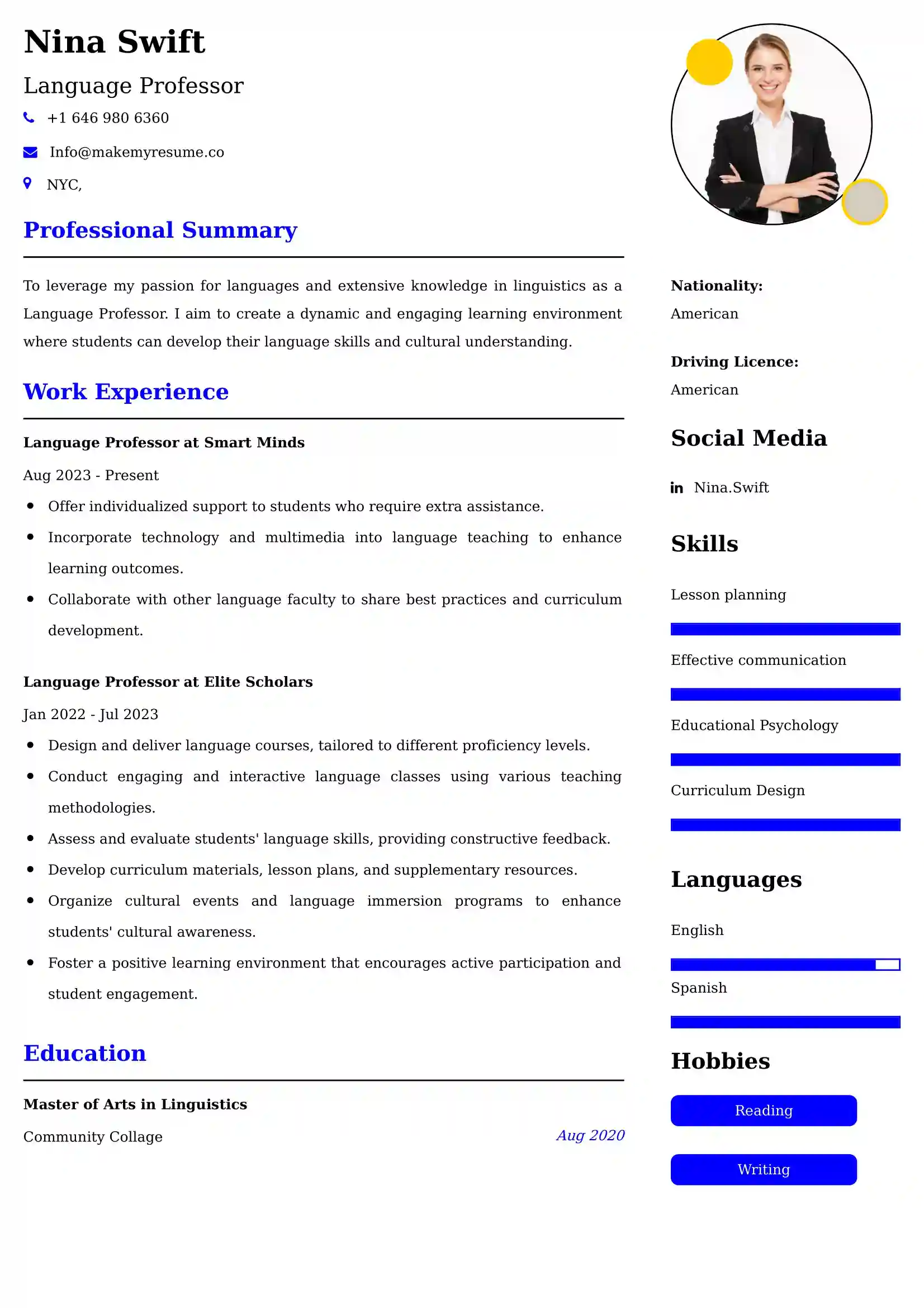 Esl Teacher CV Examples Malaysia
