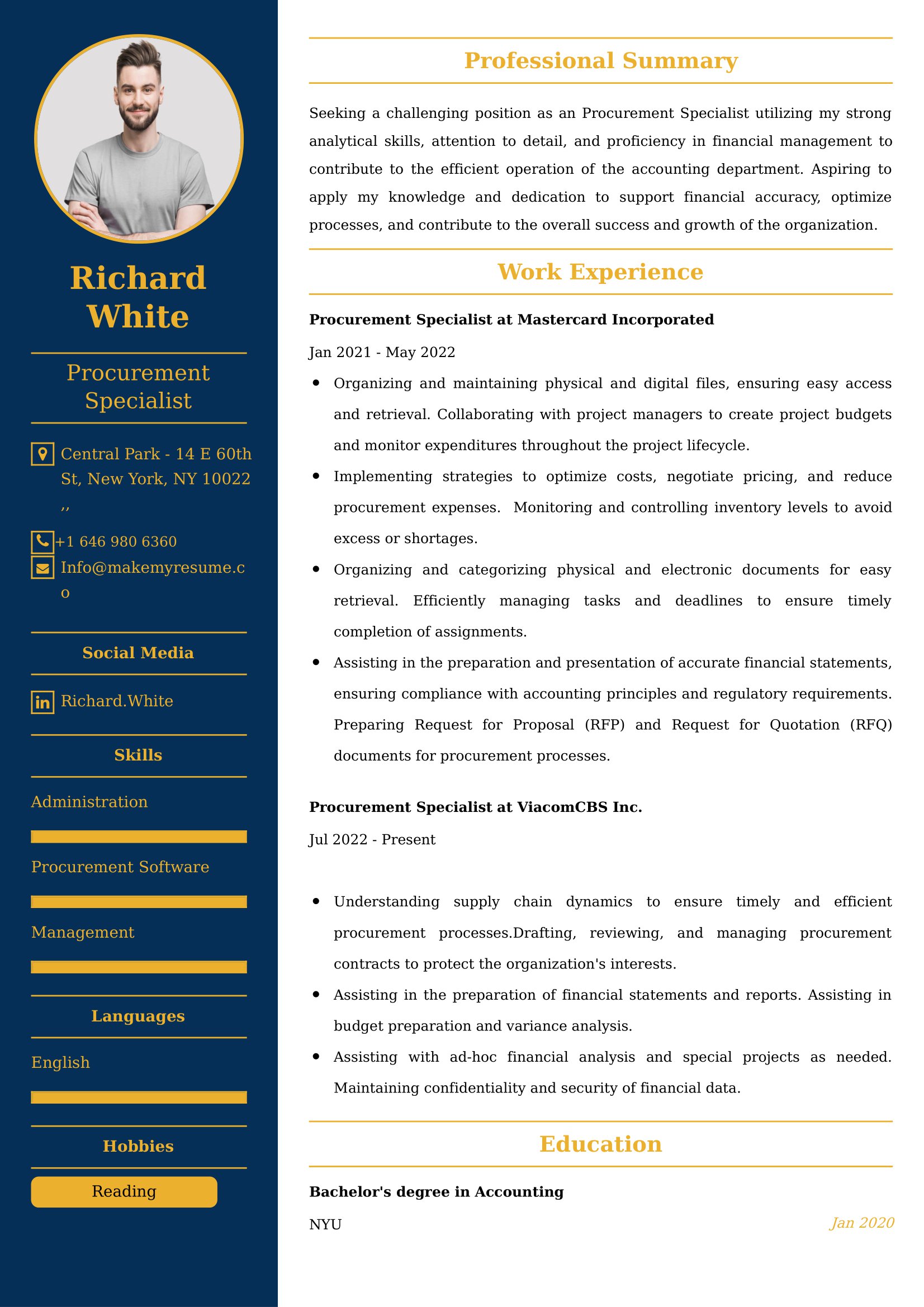 Procurement Specialist CV Examples Malaysia
