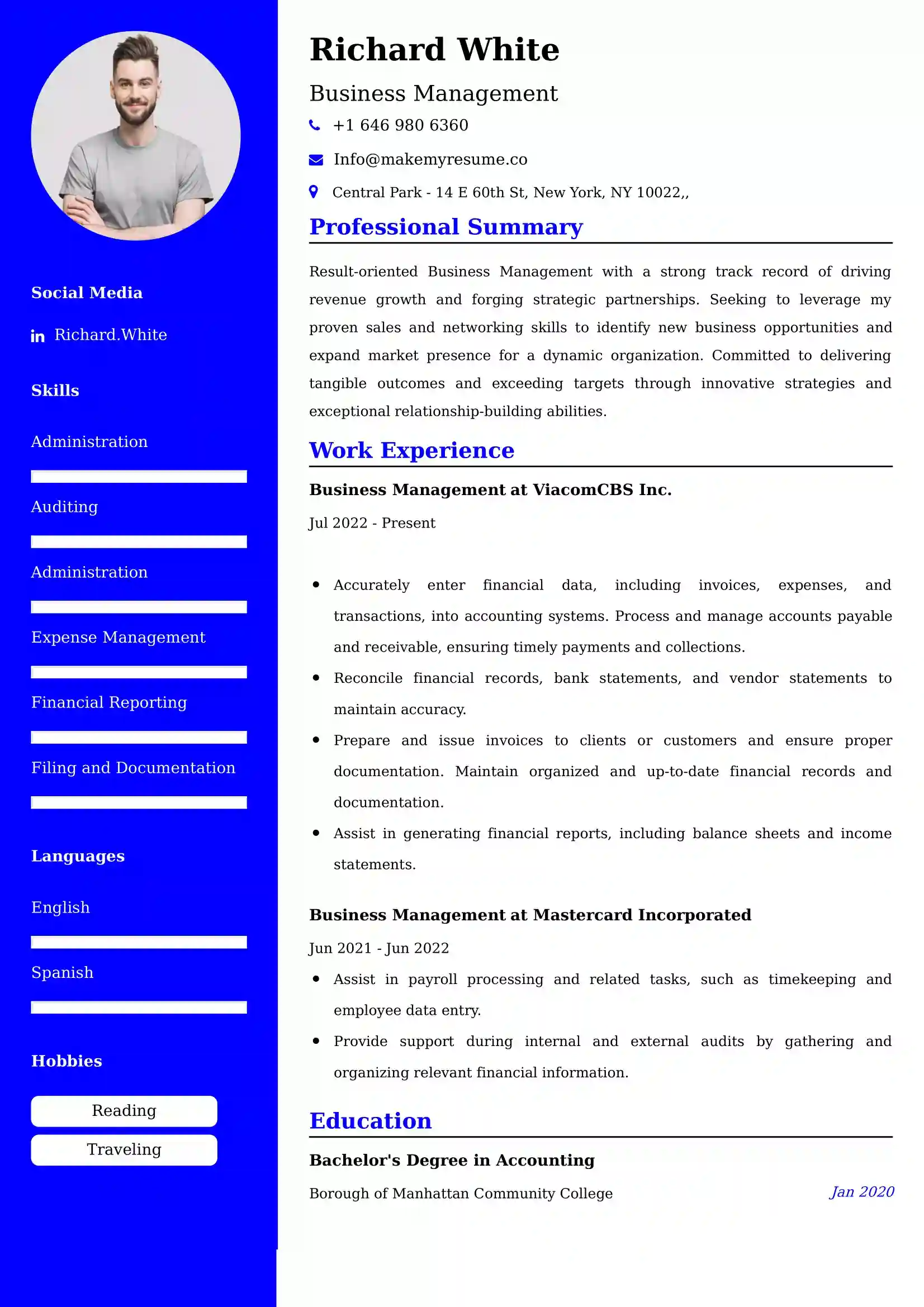 Business Management CV Examples Malaysia