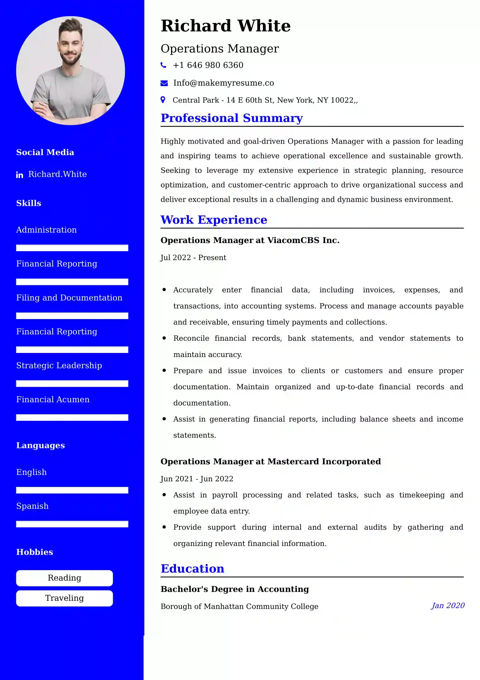 Operations Manager CV Examples Malaysia