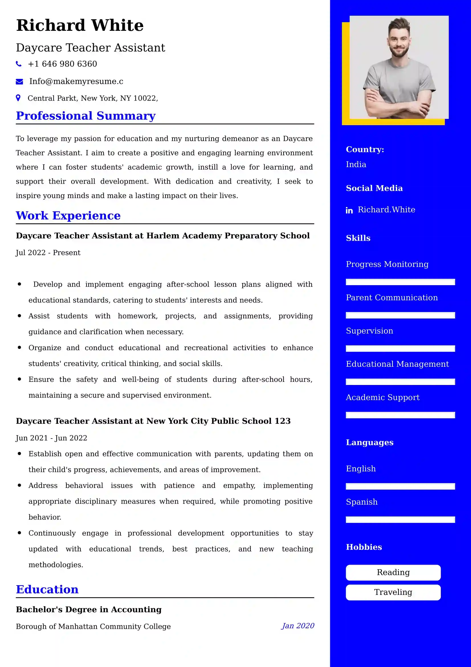 Daycare Teacher Assistant CV Examples Malaysia