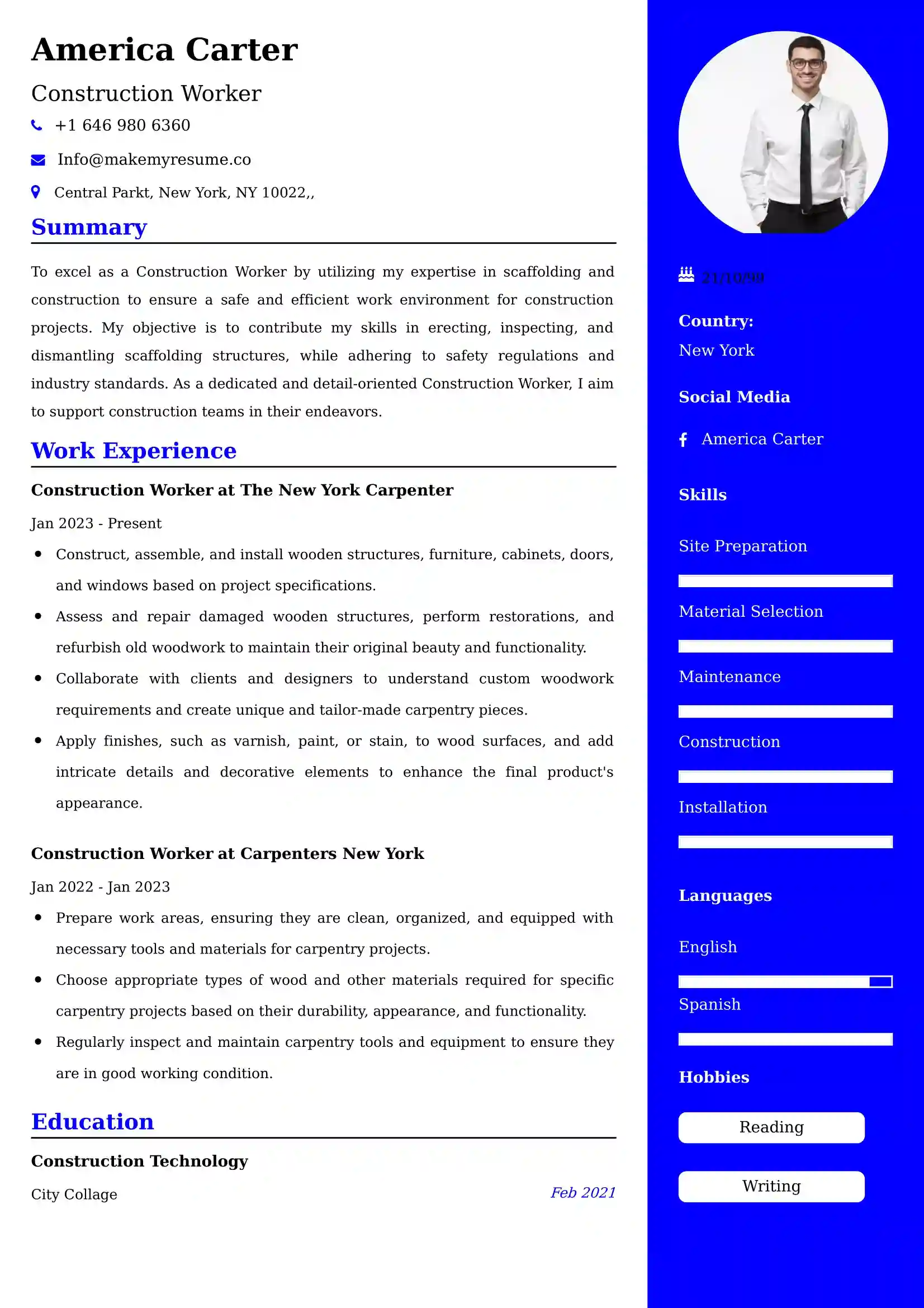 Construction Worker CV Examples Malaysia
