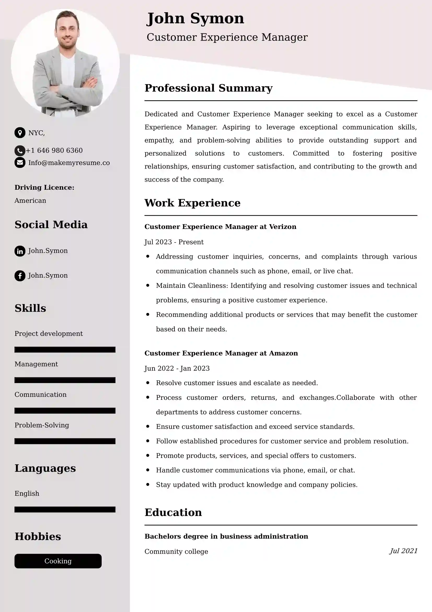 Customer Experience Manager CV Examples Malaysia