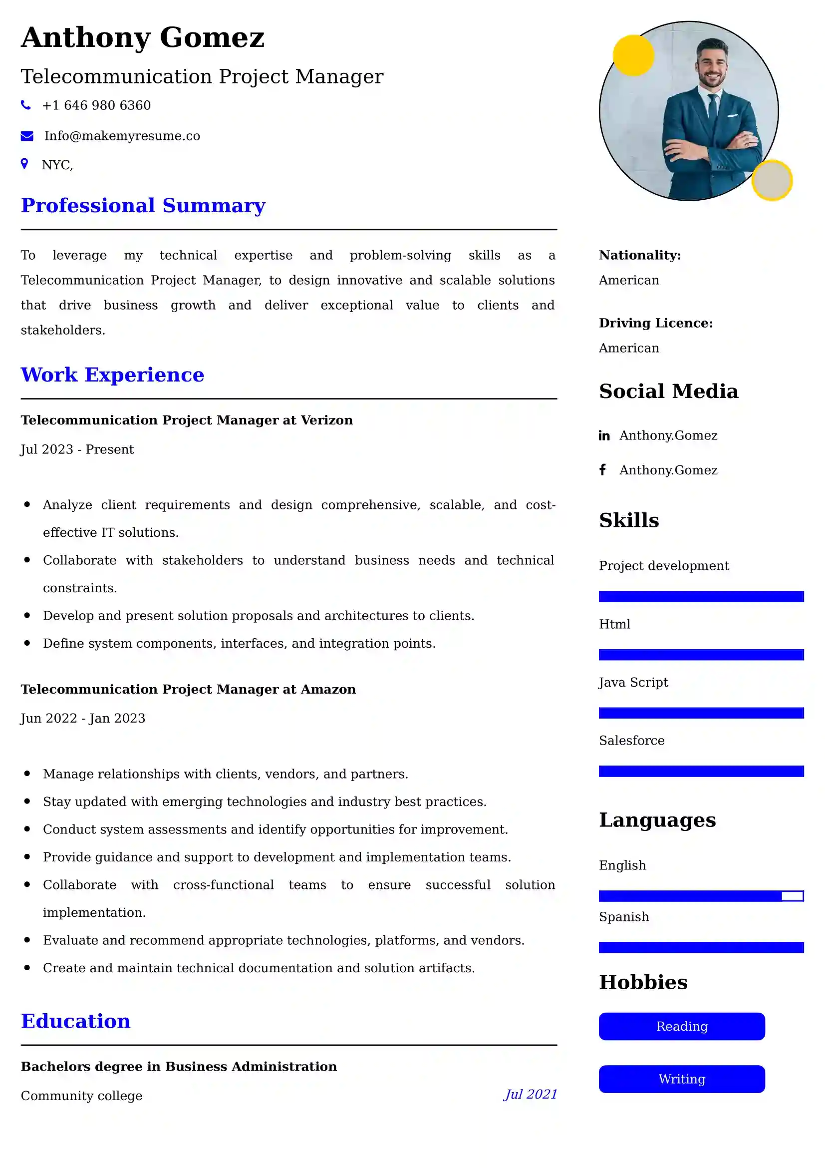 Telecommunication Project Manager CV Examples Malaysia