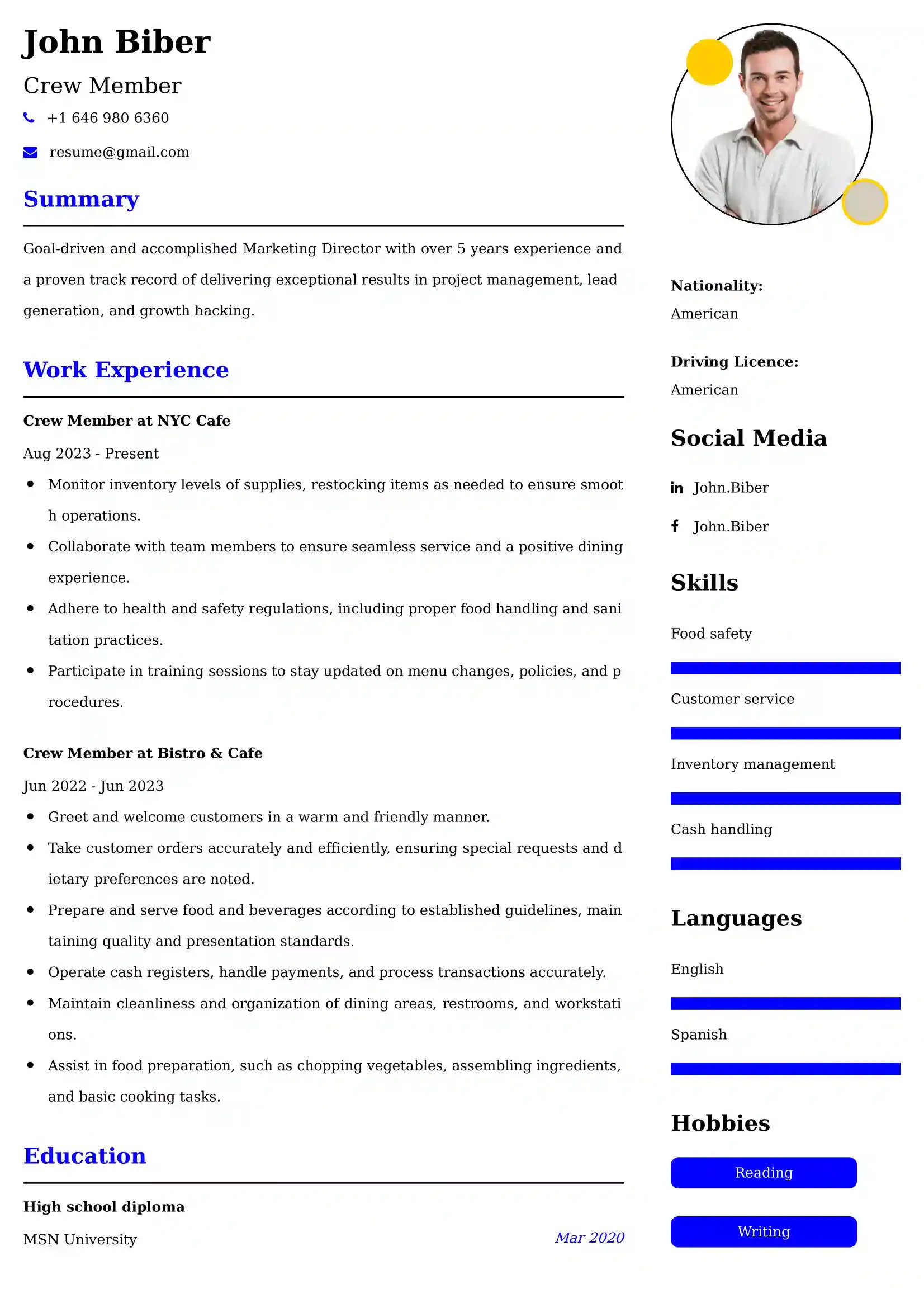 70+ Professional Food Service Resume Examples, ATS Template