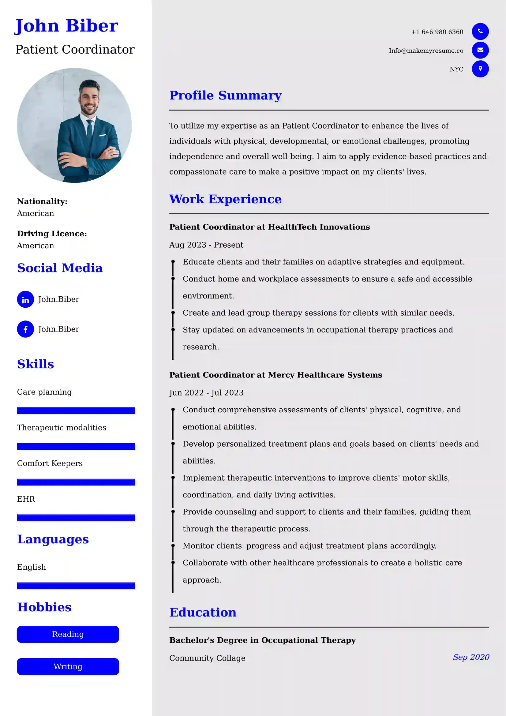 Patient Coordinator CV Example Malaysia