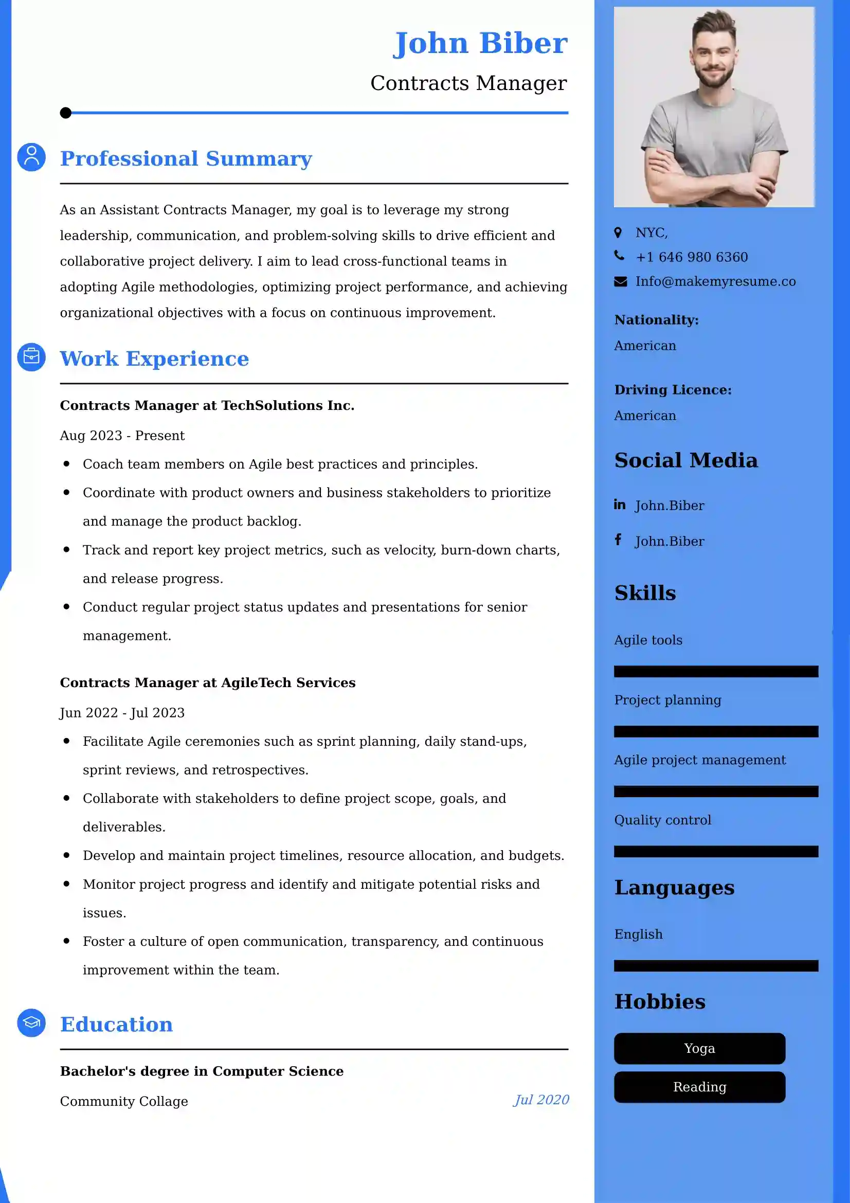 Agile Project Manager CV Examples Malaysia