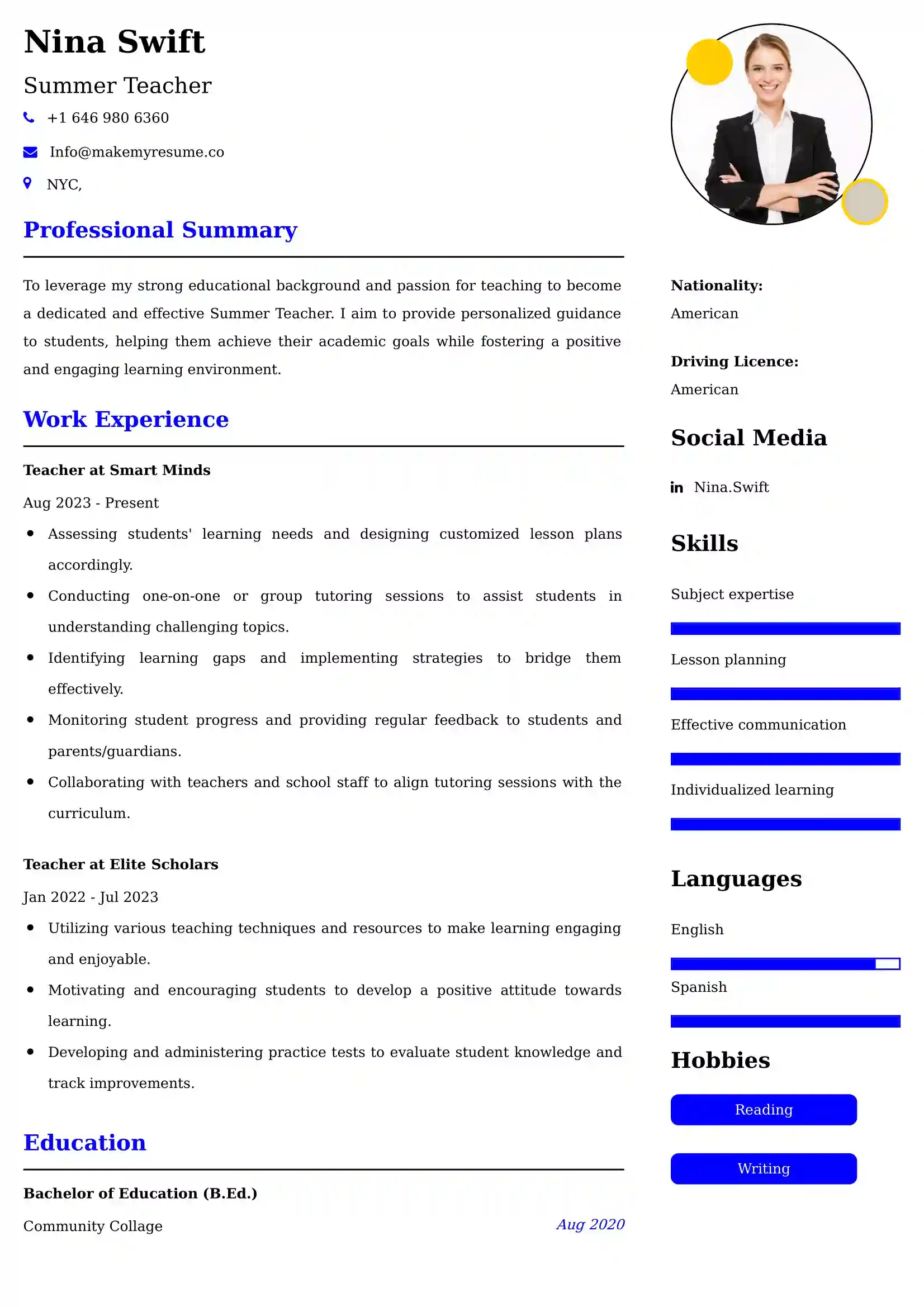 Middle School Teacher CV Examples Malaysia