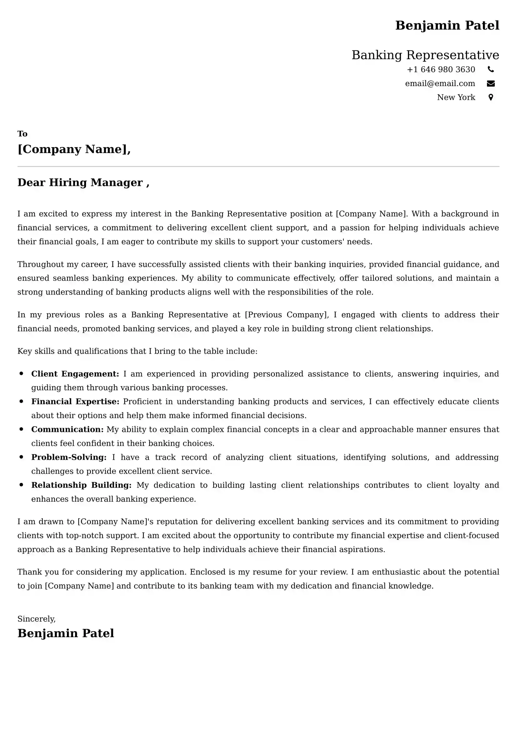 Banking Representative Cover Letter Samples Malaysia